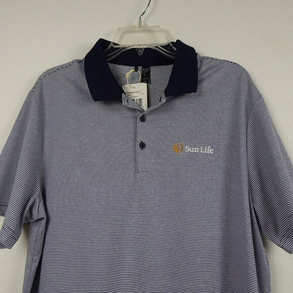 Adidas Polo Shirt Men's Size L Blue Stripe Sun Life Logo Embroidered Golf - Picture 2 of 10